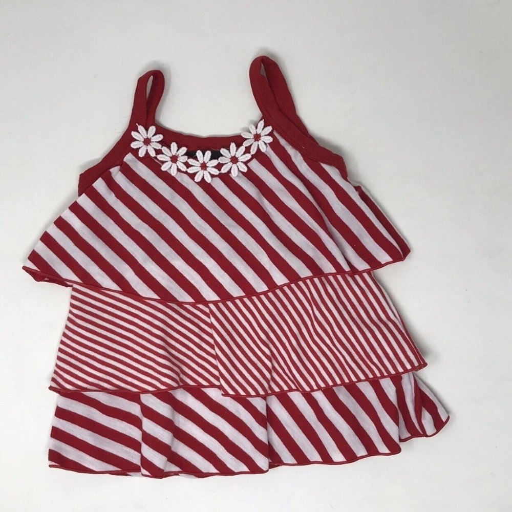 Fuzzy Wuzzy Baby Girls Red White Striped Ruffle Sleeveless Dress NEW